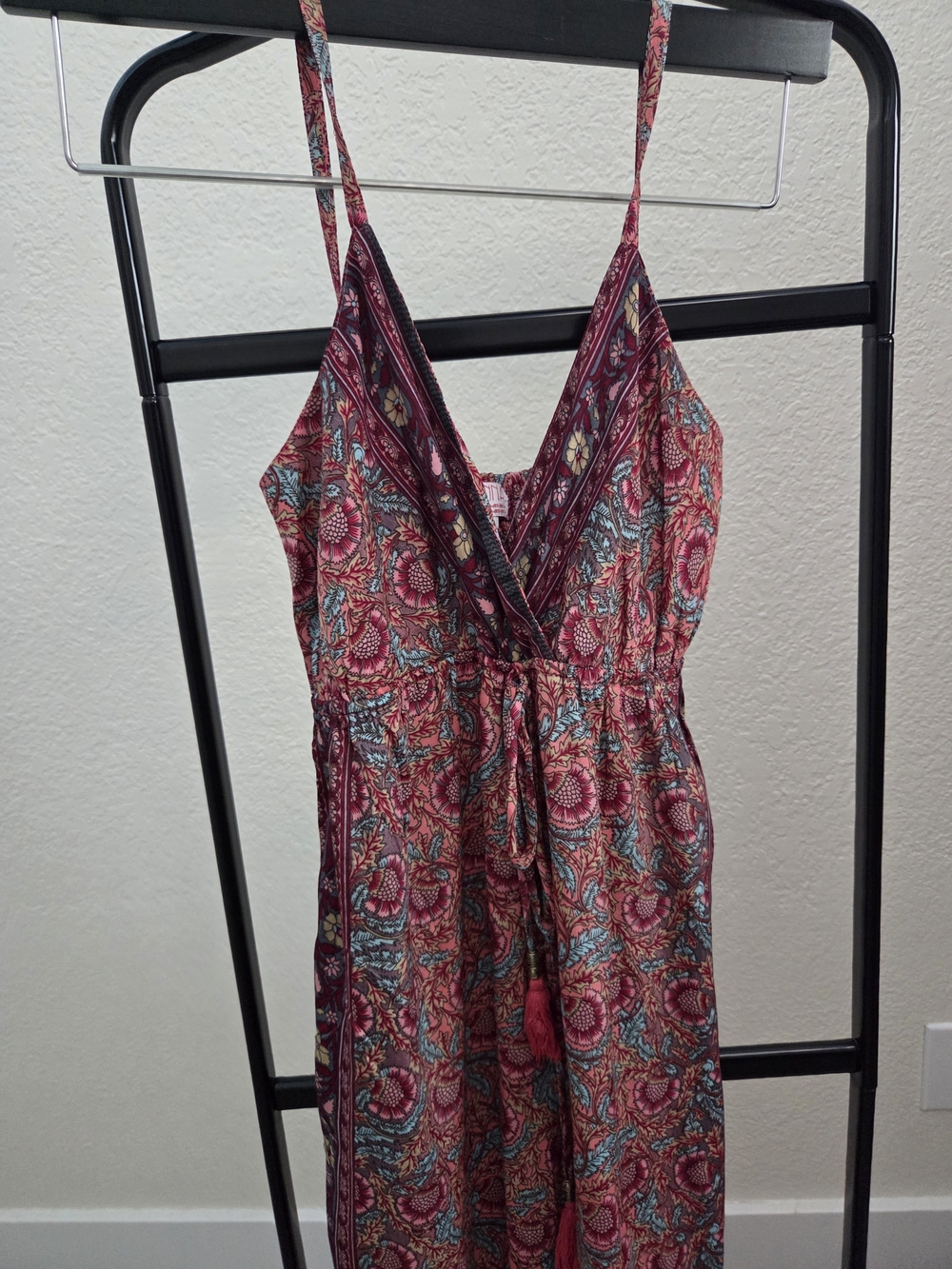 Women’s Sleeveless Pink Paisley Pants Onesie with Tassel Tie